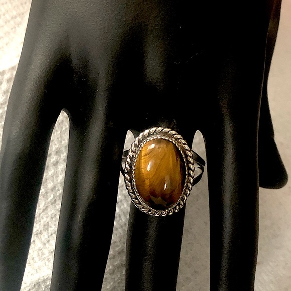 Native American Tigers Eye Sterling Silver Ring Sz 10-1/2 - Picture 9 of 17
